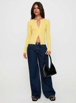 Showcasing the Lauraine Cardigan Lemon womens-jumpers in short length front view of model wearing Princess Polly