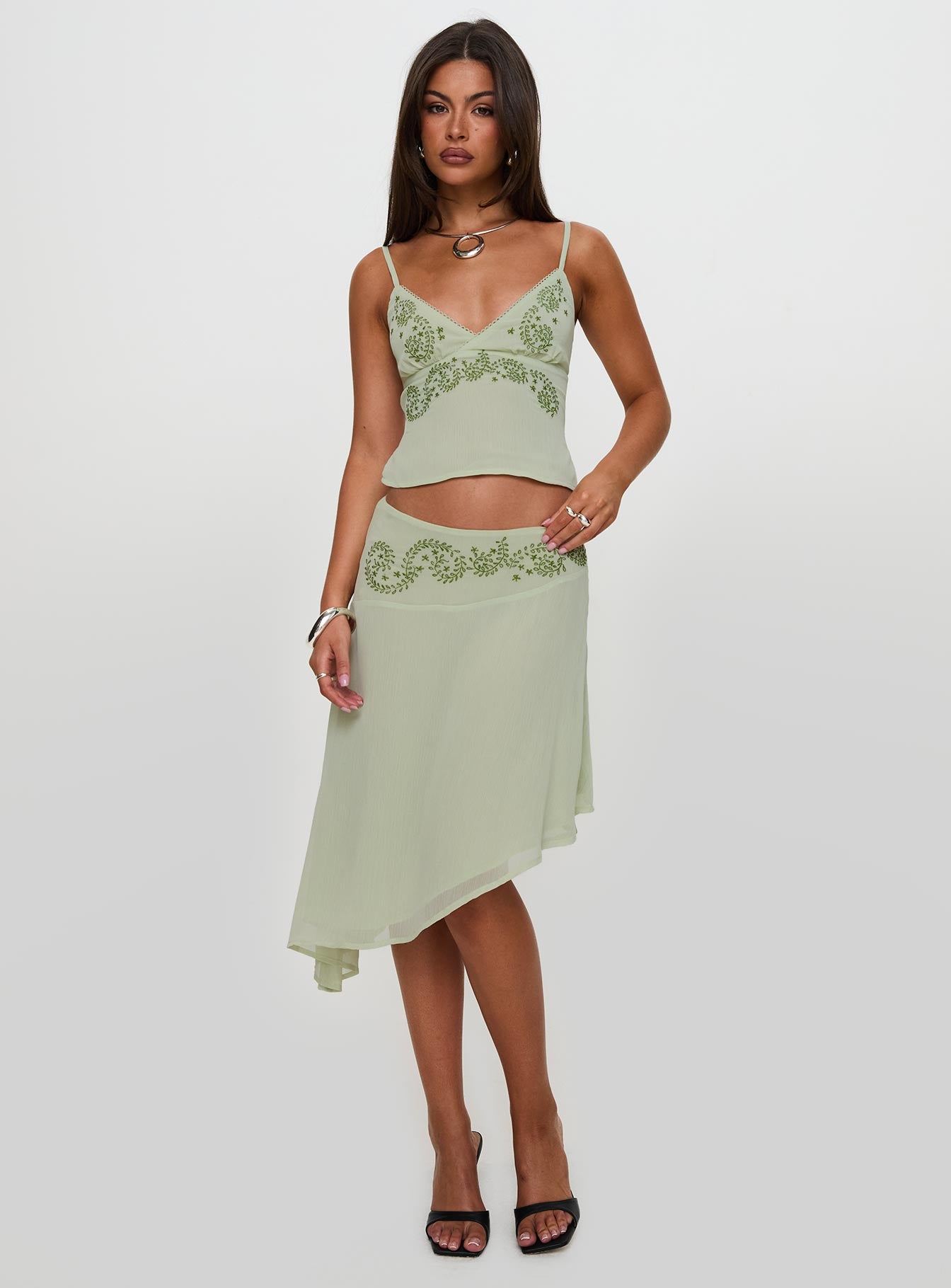 Pappilion Asymmetrical Midi Skirt Sage Petite Skirts 