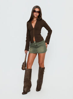   front view of model wearing Princess Polly Laynee Butterfly Mini Skirt Washed Green Mini Skirts 
