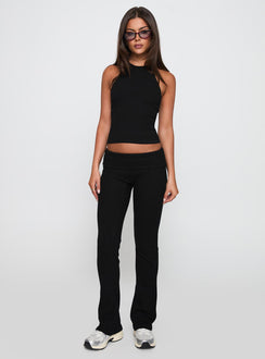 front view of model wearing Princess Polly Truth Be Told Straight Leg Pant Black Low Rise Pants 