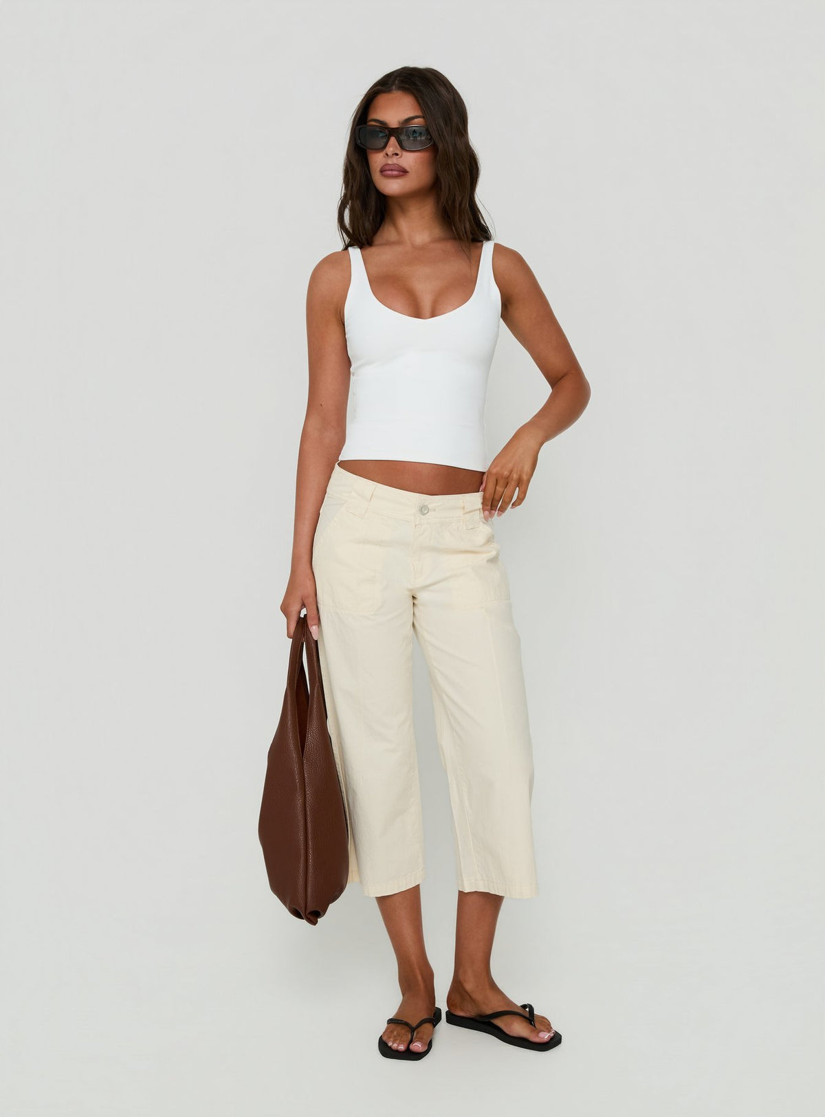 Miska Wide Leg Capri Pants Off White