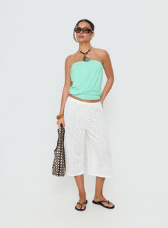 Introducing the Kiss Me Quick 3/4 Lace Drawstring Pants in White with mid-rise womens-regular-pants front view of model wearing Princess Polly