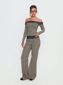 front view of model wearing Princess Polly Virenna Fold Over Pants Black Multi Mid Rise Pants 