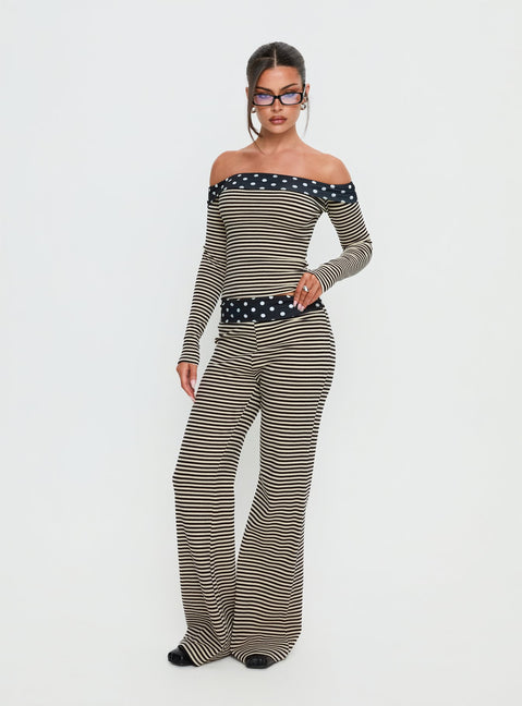 front view of model wearing Princess Polly Virenna Fold Over Pants Black Multi Mid Rise Pants 