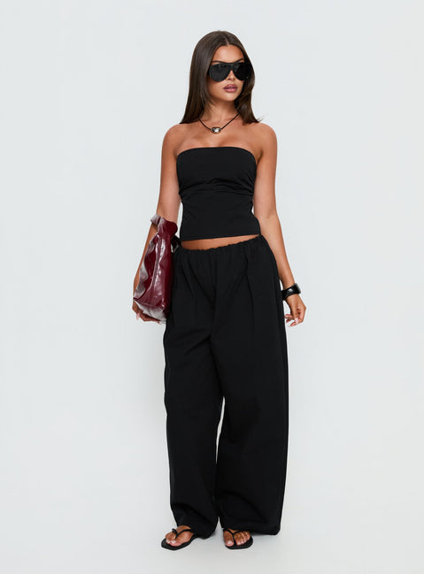 front view of model wearing Princess Polly Tidekiss Pants Noir Mid Rise Pants 