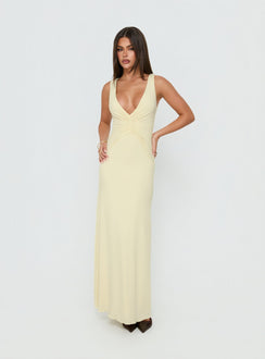 Frederica Plunge Maxi Dress Butter Yellow