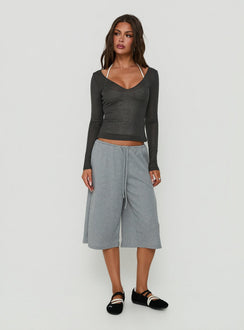 Kaiyah Sheer V Neck Long Sleeve Top Slate