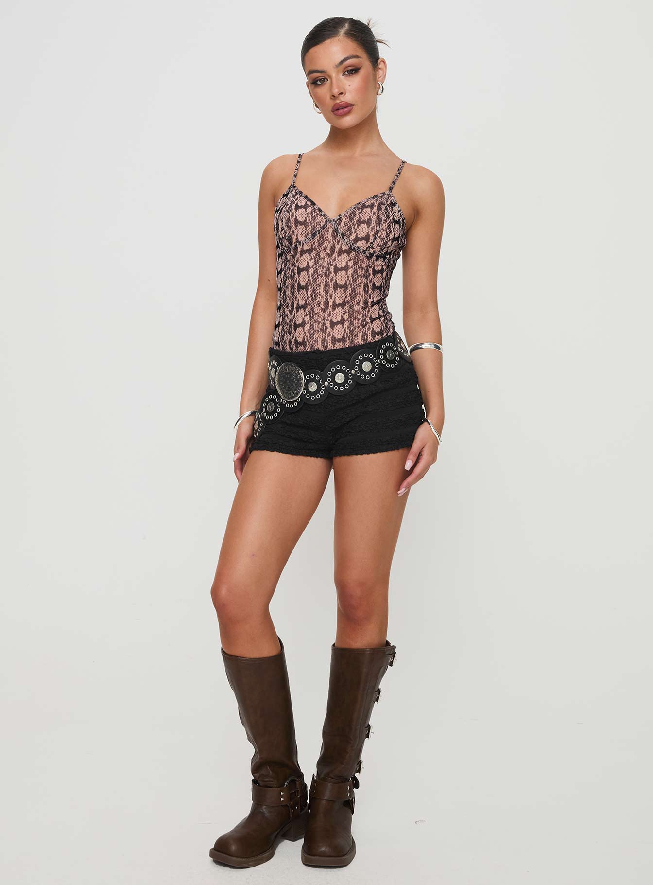 back view of model wearing Princess Polly Elixia Bodysuit Snake Sleeveless 