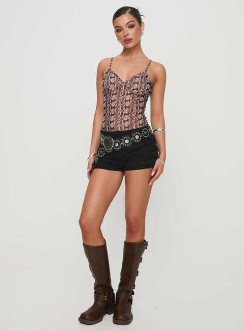 back view of model wearing Princess Polly Elixia Bodysuit Snake Sleeveless 