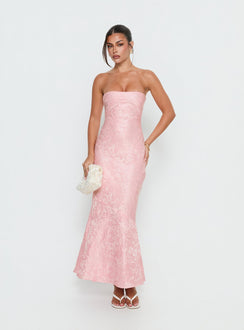 Lips Are Sealed Strapless Lace-Up Back Maxi Dress Pink