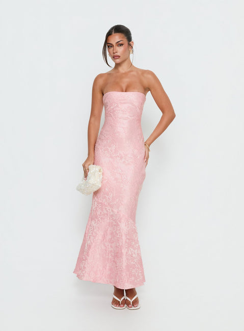 Lips Are Sealed Strapless Lace-Up Back Maxi Dress Pink