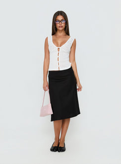 Crafted with the Such Delight Linen Midi Skirt Black womens-skirts featuring relaxed aline design detail