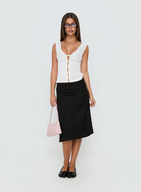Crafted with the Such Delight Linen Midi Skirt Black womens-skirts featuring relaxed aline design detail