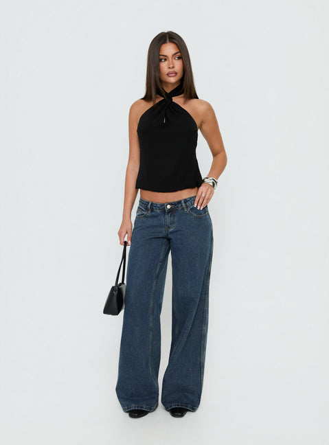 Picco Ultra Low Rise Wide Leg Jeans Dark Blue Wash Petite