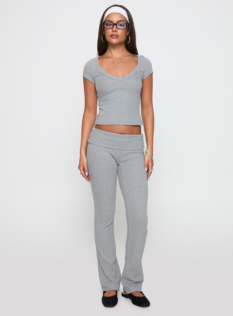 front view of model wearing Princess Polly Truth Be Told Straight Leg Pant Grey Marle Low Rise Pants 