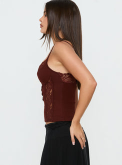 Rhiara Lace Trim Top Dark Terracotta