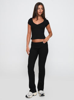 front view of model wearing Princess Polly Lovely Day V Neck Top Black Short Sleeves V-Neck 