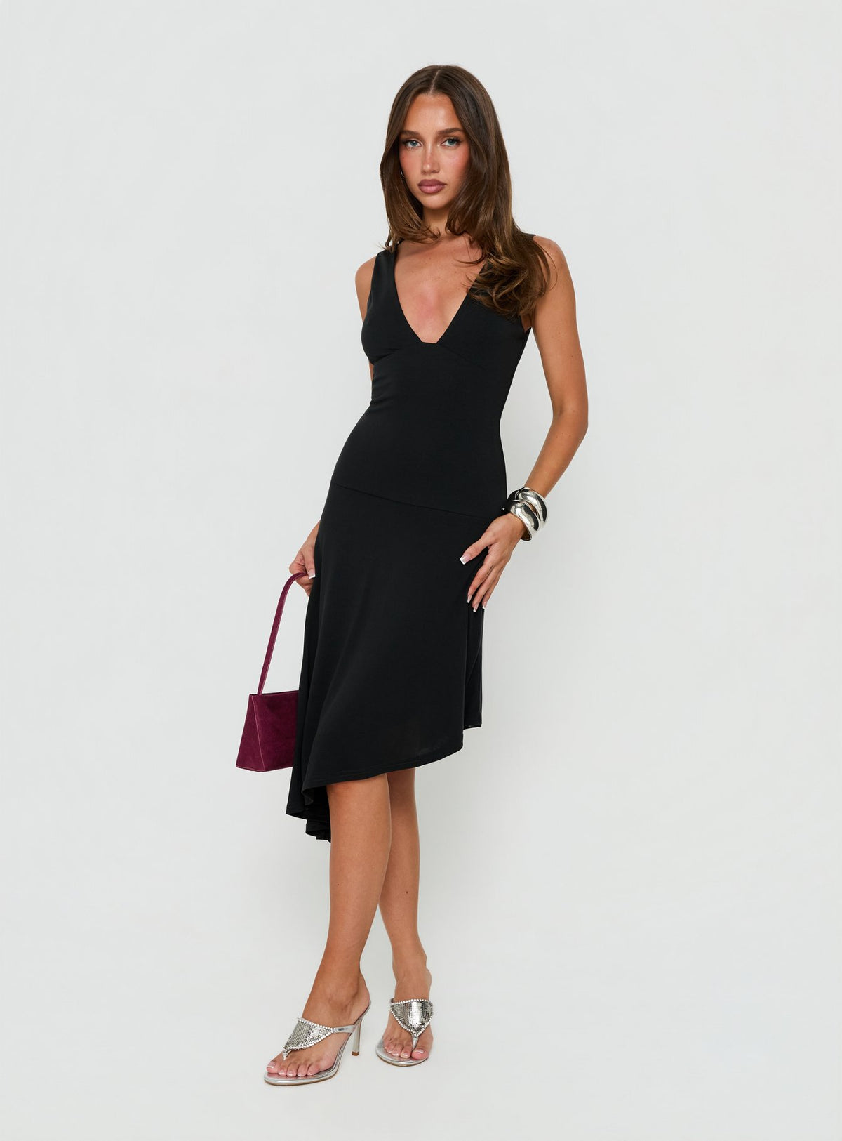 Jordunn Sleeveless Asymmetrical Midi Dress Charcoal