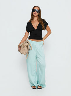 front view of model wearing Princess Polly Salona Satin Straight Leg Pants Jelly Mint Mid Rise Pants 