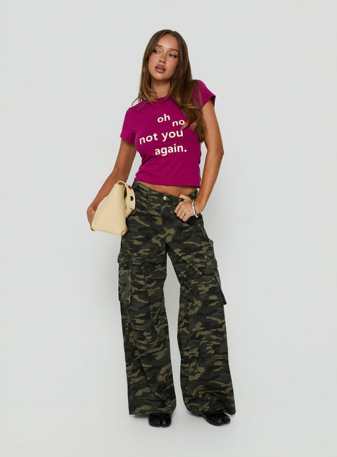 Showcasing Hudsen Cargo Pants Camo womens-regular-pants with mid-rise front view of model wearing