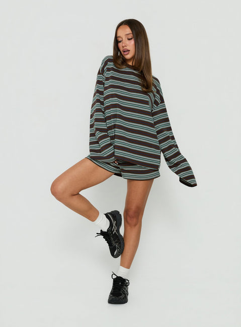 Settle Down Shorts Brown Stripe