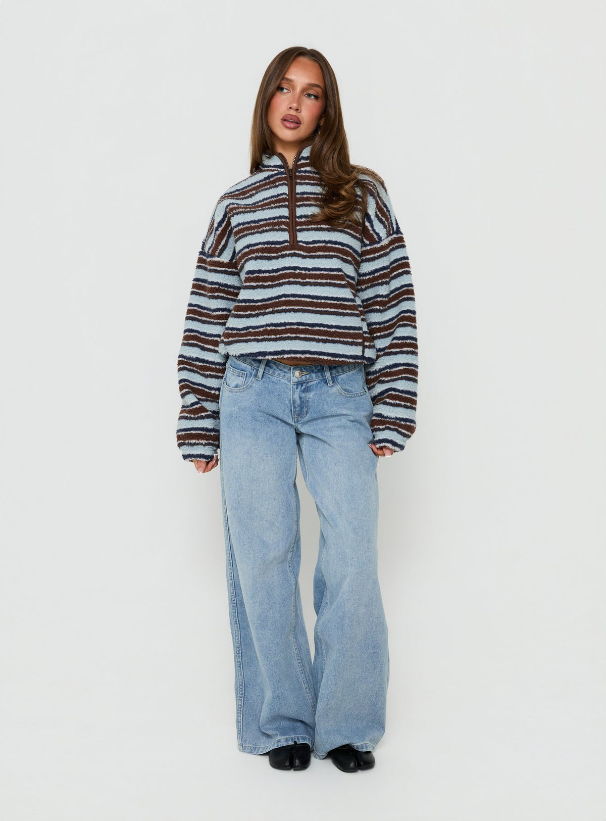Quinee Polar Fleece Jumper Brown / Blue Multi