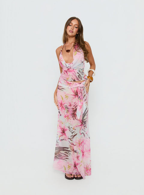 Distinction Halter Chiffon Top Pink Floral
