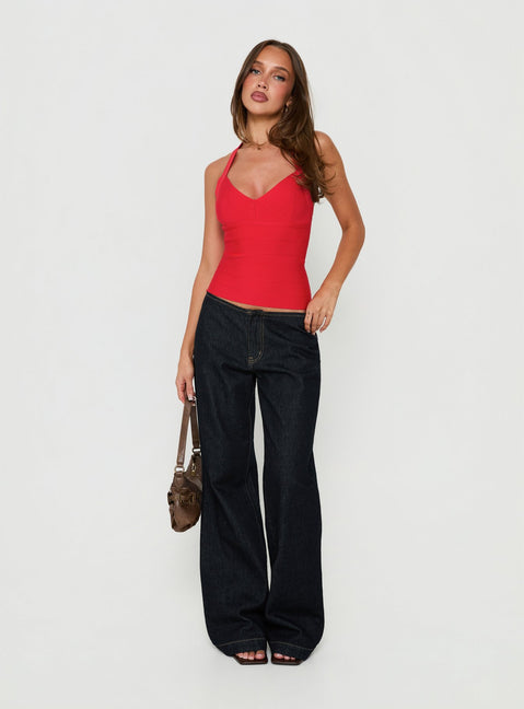 Sefina Bandage Halter Neck Top Red