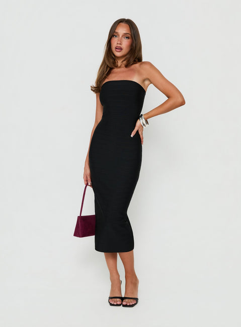Eastonn Strapless Bandage Midi Dress Black