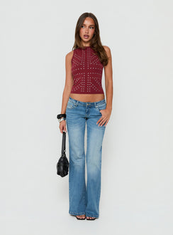 Carlianna Studded Top Burgundy