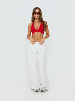 In Motion Active Plunge Halter Crop Top Red