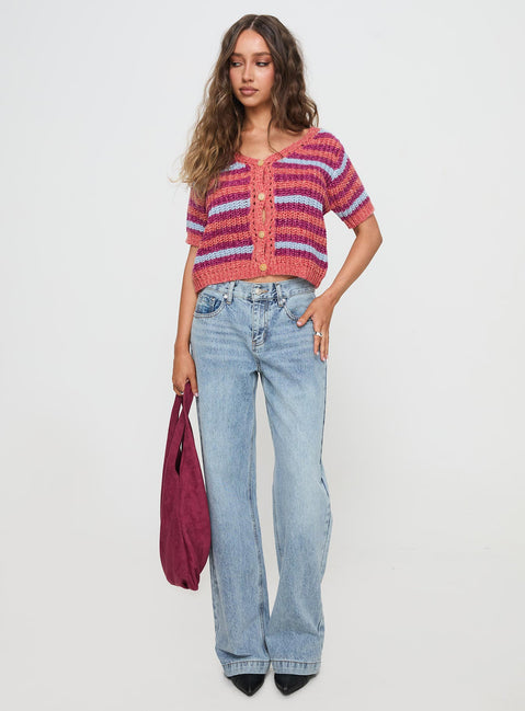 front view of model wearing Princess Polly Compassion Knit Cardigan Multi Cropped Jumpers 