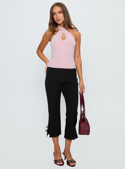 side view of model wearing Princess Polly Glorious Studded Twist Neck Top Pink Sleeveless 