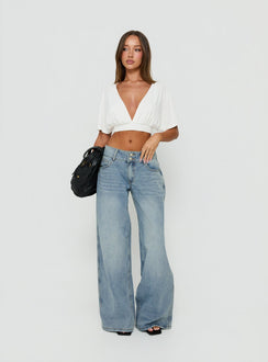 Designed with Ramos Low Rise Double Button Wide Leg Jeans Light Vintage Blue in womens-jeans with low-rise product