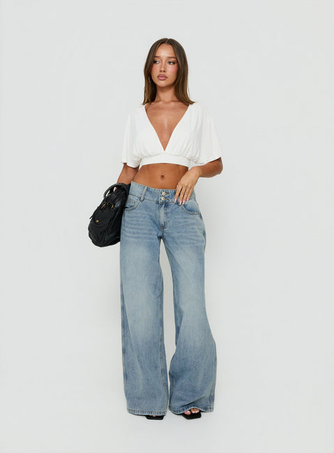 Designed with Ramos Low Rise Double Button Wide Leg Jeans Light Vintage Blue in womens-jeans with low-rise product