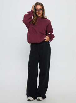 front view of model wearing Princess Polly Kisses Graphic Hoodie Wine Longline Jumpers Jumpers 