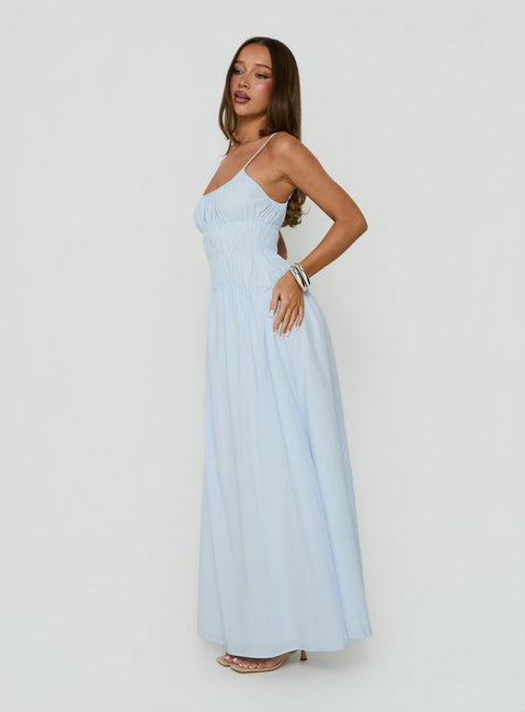 Magnolie Shirred Maxi Dress Blue Stripe