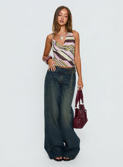 front view of model wearing Princess Polly Boxie Mid Rise Wide Leg Jeans Vintage Wash Mid Rise Jeans 