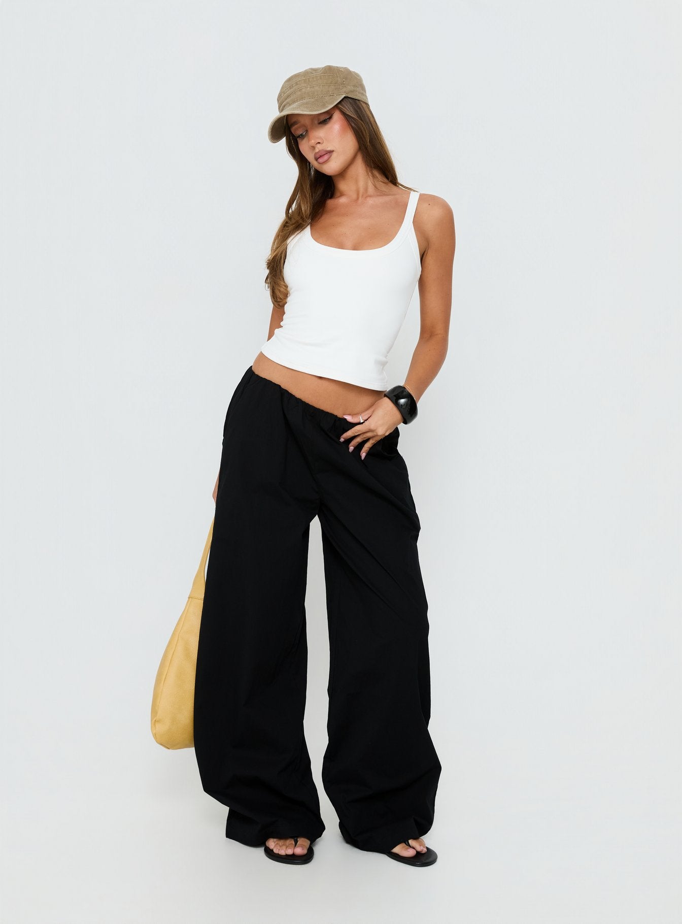 Designed with Lunea Concealed Waistband Pants Black in womens-regular-pants high-rise side view of model wearing Princess Polly