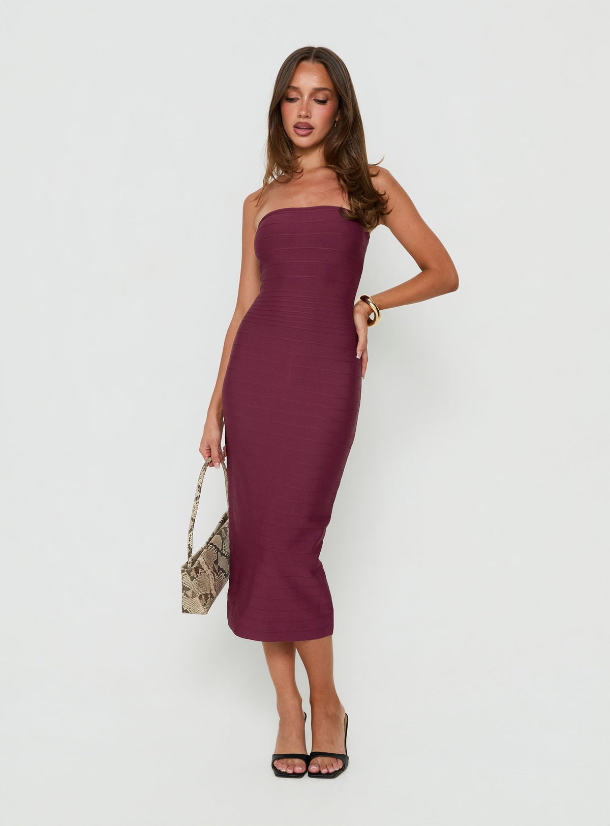 Eastonn Strapless Bandage Midi Dress Plum