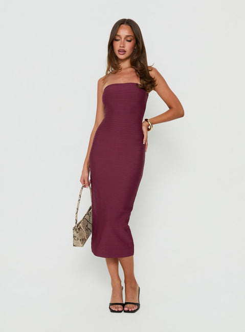 Eastonn Strapless Bandage Midi Dress Plum
