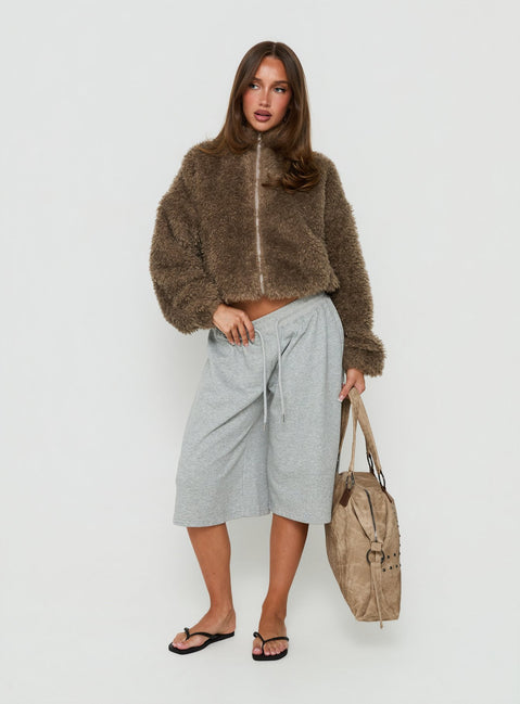Jordynn Fleece Zip Through Jacket Brown