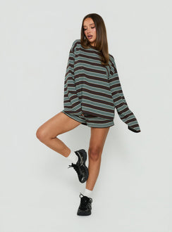 Settle Down Long Sleeve Top Brown Stripe