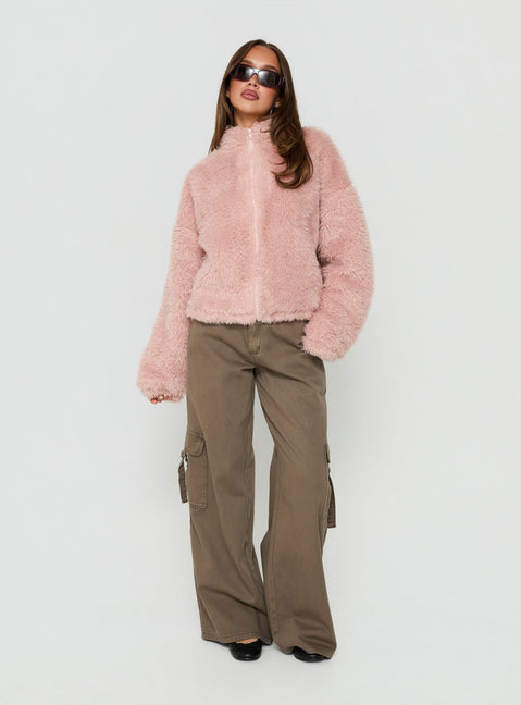 Jordynn Fleece Zip Through Jacket Dusty Pink