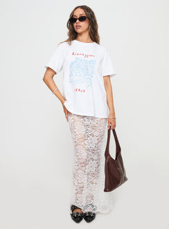 back view of model wearing Princess Polly Lombardio Lace Maxi Skirt White Maxi 