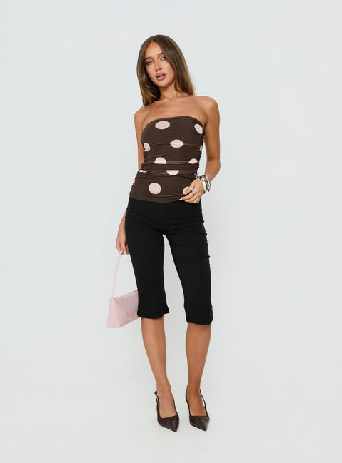 Act Natural Strapless Top Brown / Pink Polka