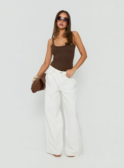 Showcasing the Daily Define Kasper Bodysuit Brown womens-bodysuit with sleeveless design front view of model wearing Princess Polly