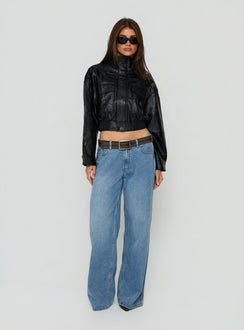 Ace Player Funnel Neck Faux Leather Jacket Black