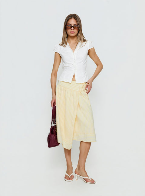   front view of model wearing Princess Polly Sunney Wrap Midi Skirt Yellow Midi Skirts 