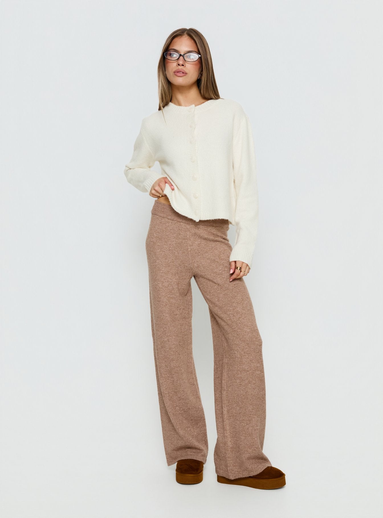 side view of model wearing Princess Polly Denmark Cardigan White Cropped Jumpers 